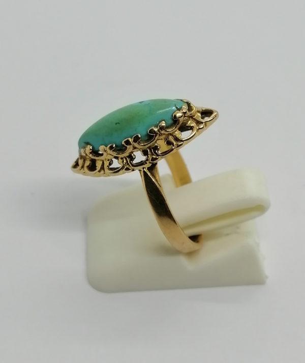 Bague en or, petite navette, turquoise cabochon, 1920. – Image 2