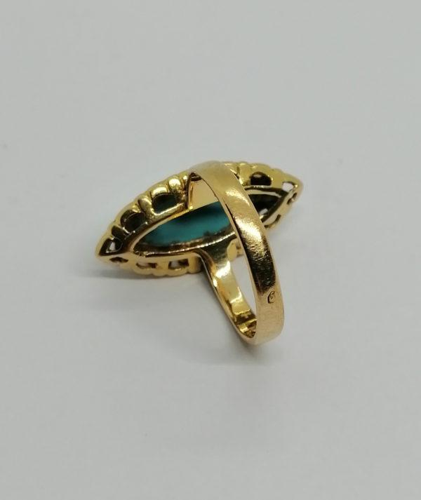 Bague en or, petite navette, turquoise cabochon, 1920. – Image 3