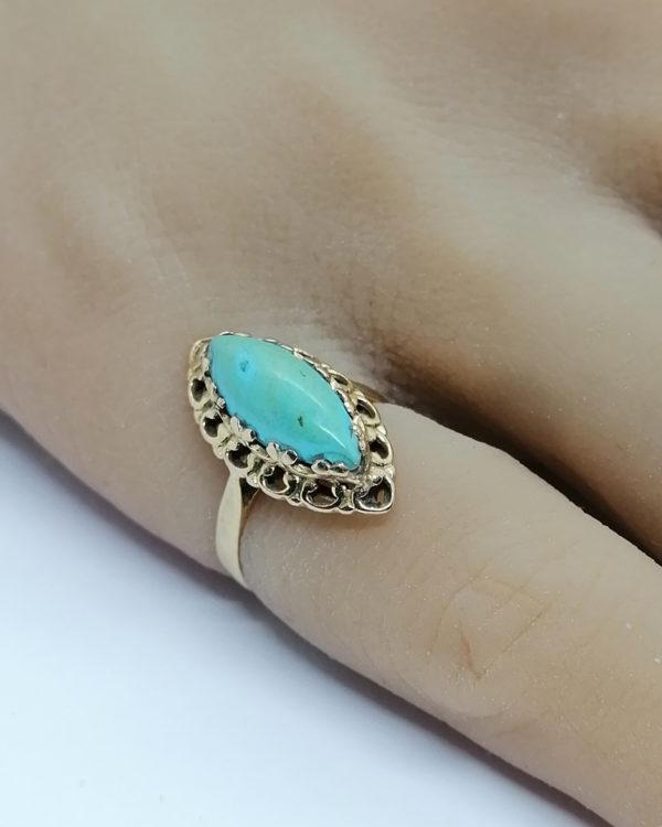 Bague en or, petite navette, turquoise cabochon, 1920. – Image 4