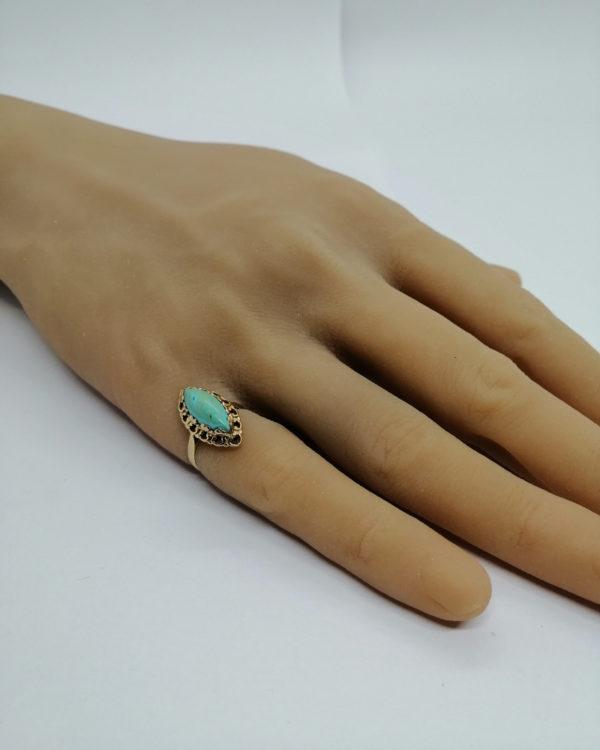 Bague en or, petite navette, turquoise cabochon, 1920. – Image 5