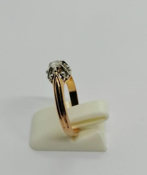 Bague en or rosé, sertie platine, solitaire avec rose de diamant, 1900. – Image 2