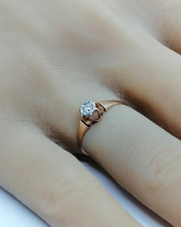 Bague en or rosé, solitaire avec diamant de taille ancienne, vers 1900. – Image 4
