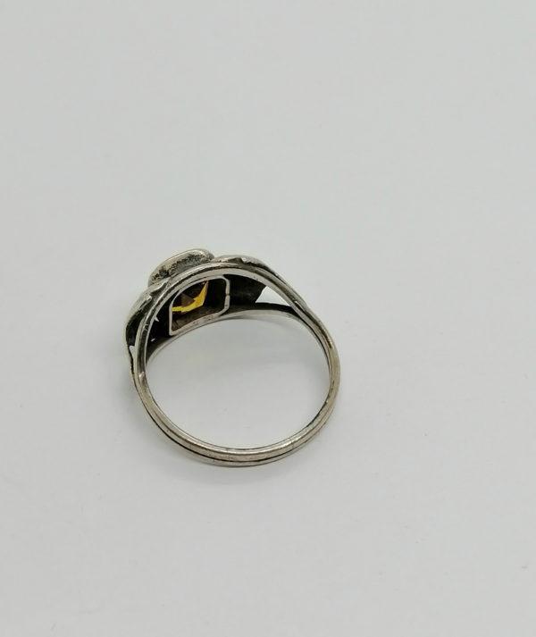 Bague argent, feuillage stylisé et citrine ambré. – Image 3