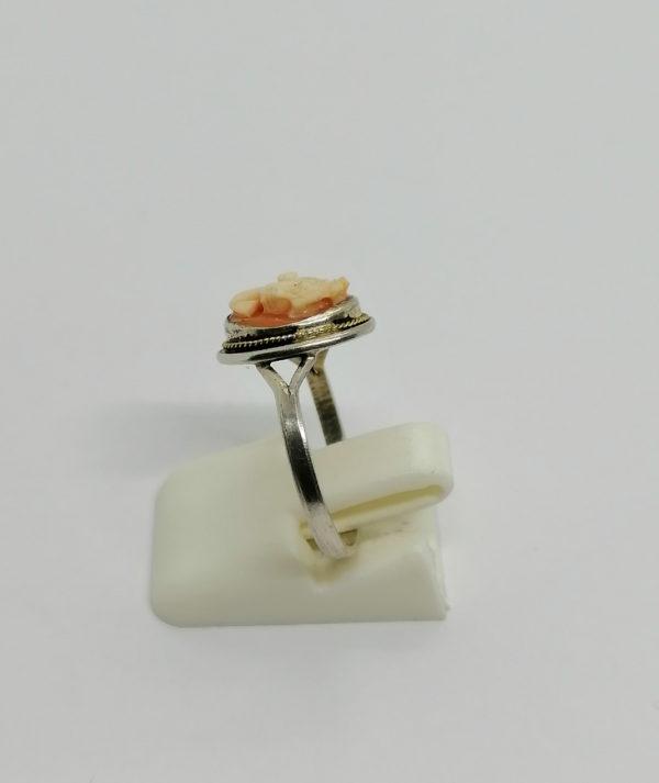Bague argent, petit camée coquillage, portrait de femme. – Image 2