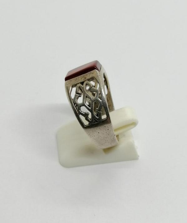 Bague argent, style de chevalière ajourée et cornaline. – Image 2