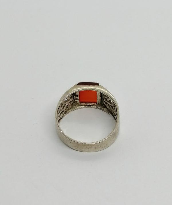 Bague argent, style de chevalière ajourée et cornaline. – Image 3
