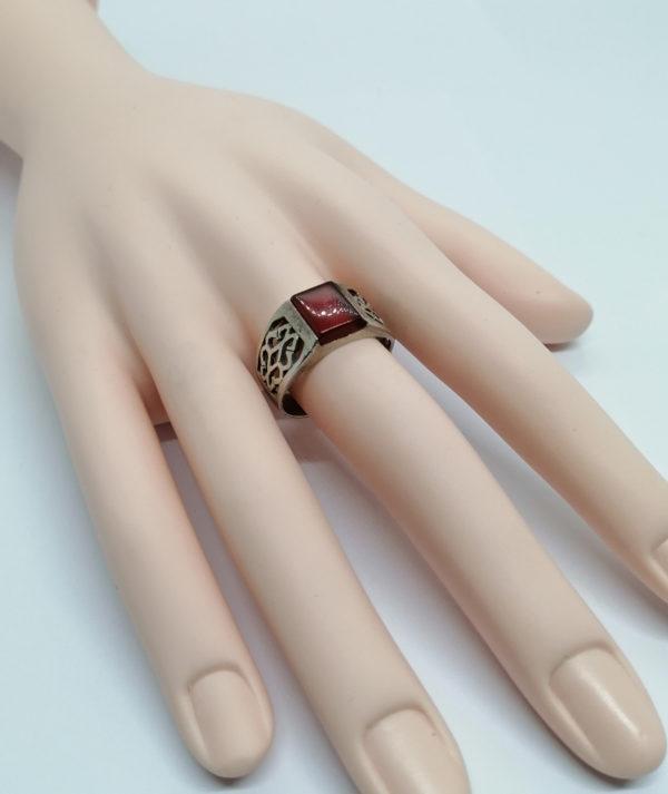 Bague argent, style de chevalière ajourée et cornaline. – Image 4