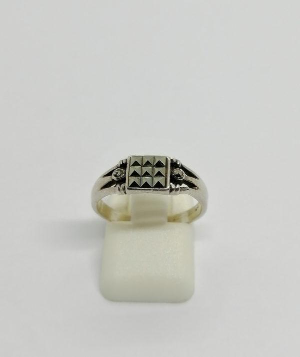 Bague argent, façon damier de marcasites, époque 1925-30, Art Déco.
