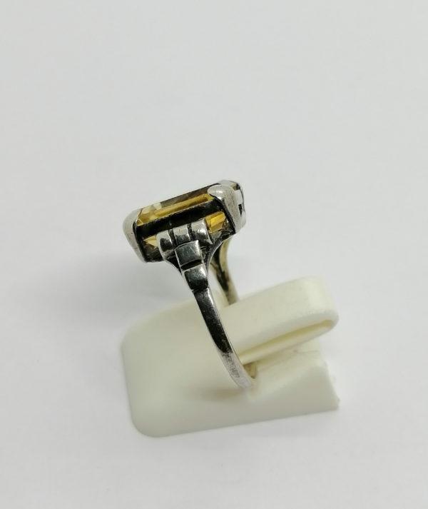 Bague argent, de forme carré, et citrine plate et à facettes, Art Déco. – Image 3