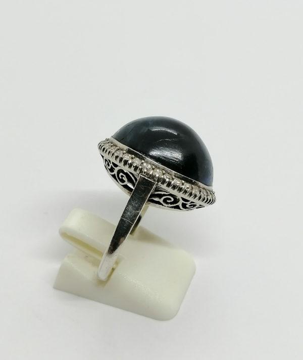 Bague argent, énorme cabochon de racine de saphir, diamants, vers 1920. – Image 4
