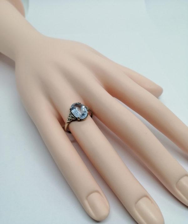 Bague argent, pierre bleu de synthèse et travail de monture. – Image 4