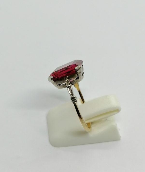 Bague argent et or, pierre rouge de synthèse, Français Art Déco. – Image 2