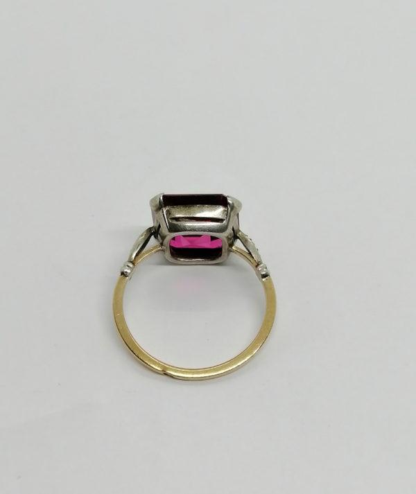 Bague argent et or, pierre rouge de synthèse, Français Art Déco. – Image 3