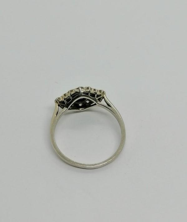 Bague argent, saphir de synthèse et vrais diamants taillés vers 1950. – Image 4