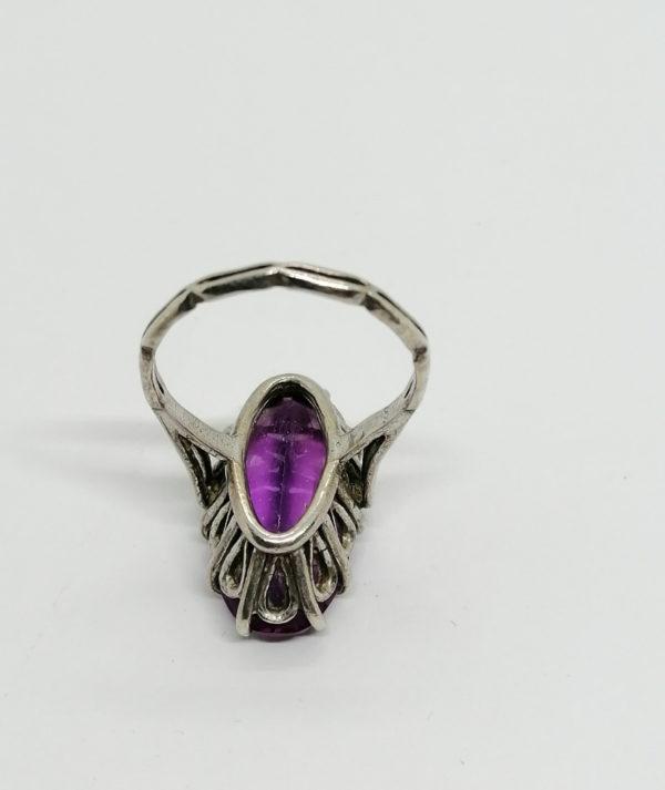 Bague argent, sur chaton un sertie griffes d'une améthyste de synthèse. – Image 3