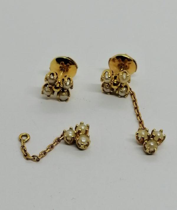 Boucles d'oreilles en or, clous pendantes sertie de perles fines, 1925. – Image 2