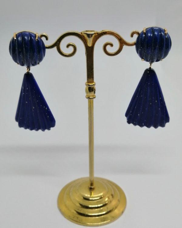 Boucles d'oreilles en or, importante pendantes en Lapis-Lazuli. – Image 3