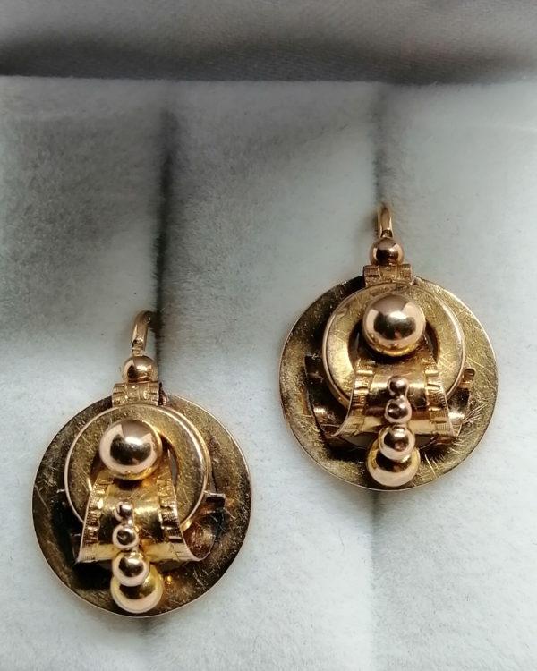 Boucles d'oreilles en or, grosse paire d'époque fin 19ième siècle. – Image 4