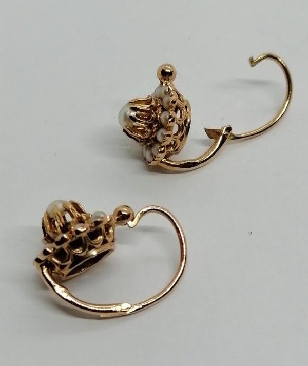 Boucles d'oreilles en or rosé, pavage de demi-perles fines, 1880-1900. – Image 2