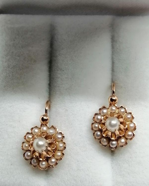 Boucles d'oreilles en or rosé, pavage de demi-perles fines, 1880-1900. – Image 3