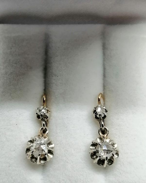 Boucles d'oreilles en or bicolore, sertie de roses de diamants, 1900. – Image 3