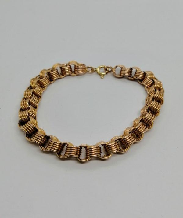 Bracelet or rosé, maille creuse originale, fin 19ième siècle.