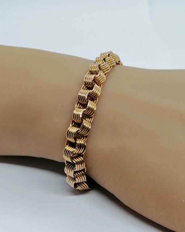 Bracelet or rosé, maille creuse originale, fin 19ième siècle. – Image 3