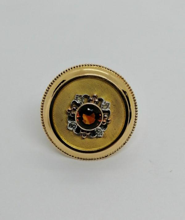 Broche/pendentif en or, ronde avec roses de diamants et citrine madère, 1925.