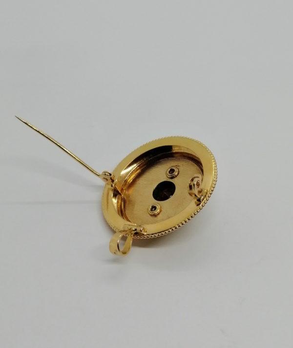 Broche/pendentif en or, ronde avec roses de diamants et citrine madère, 1925. – Image 5