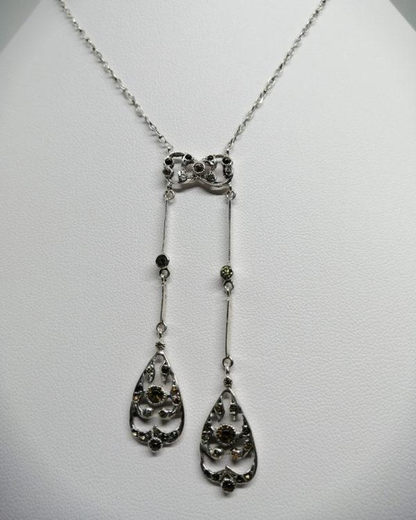 Collier argent, négligé pavage de strass, 1870-1890. – Image 2