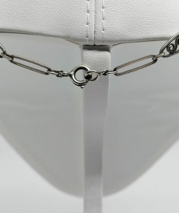 Collier argent, modèle maillon long ajouré, alterné de maillons forme olive filigrané. – Image 3