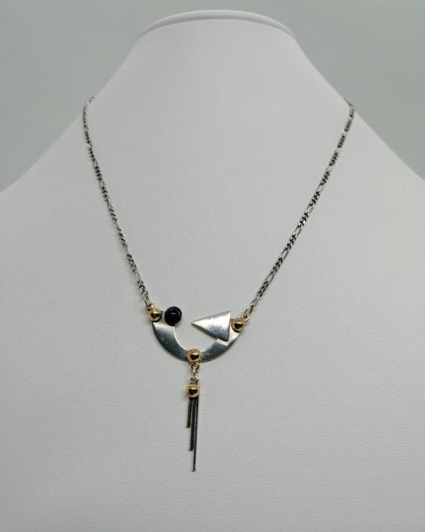 Collier argent, bicolore, vintage de forme très géométrique, 1960.