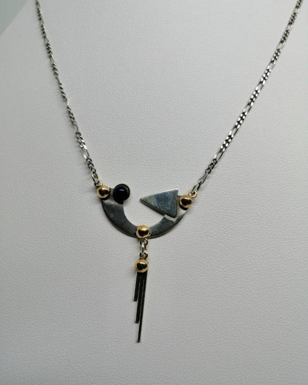 Collier argent, bicolore, vintage de forme très géométrique, 1960. – Image 2