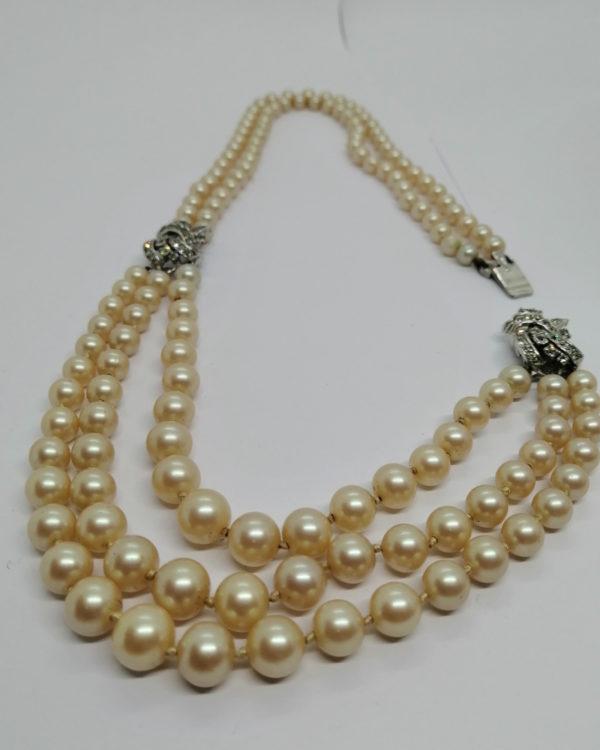 Collier deux et trois rangs de perles, et motif pavage de strass. – Image 7
