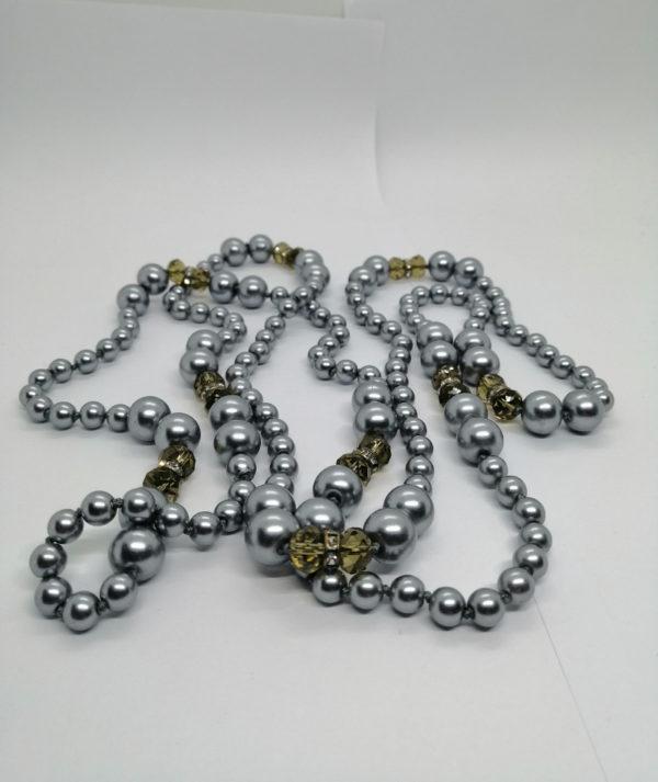 Sautoir, perles grises, et verre taillé en facette, rang strass, 1930-40. – Image 4