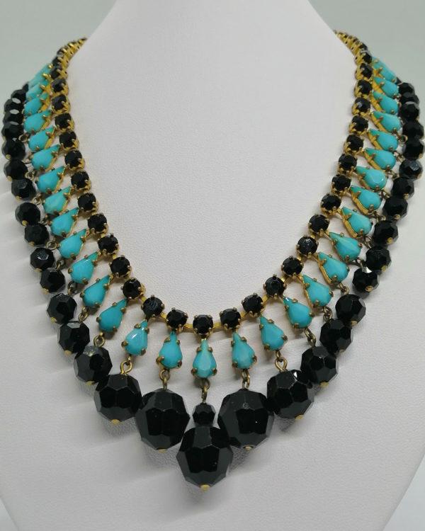 Collier ancien, pâte de verre noir et couleur turquoise, 1925, Art Déco. – Image 2