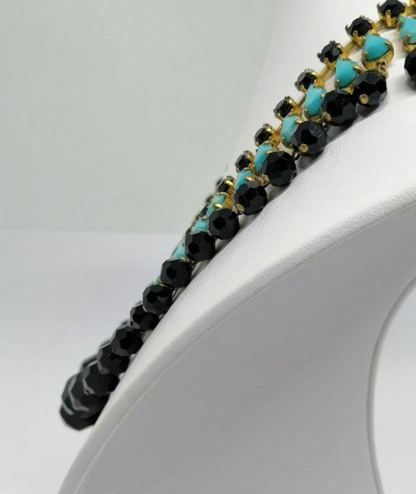 Collier ancien, pâte de verre noir et couleur turquoise, 1925, Art Déco. – Image 3