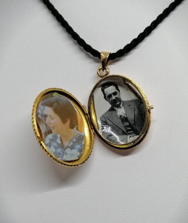 Pendentif/cassolette en or rosé, de forme ovale, perles fines et turquoise, 1900, Art Nouveau. – Image 4