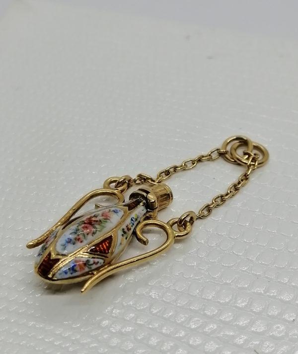 Pendentif en or, flacon miniature peint et émail guilloché, fin Napoléon III. – Image 2