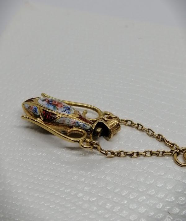 Pendentif en or, flacon miniature peint et émail guilloché, fin Napoléon III. – Image 3