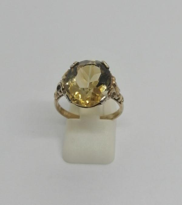 Bague argent/vermeil, superbe citrine facettée, décor rocaille, 1920.