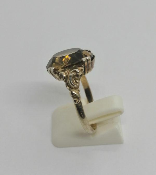 Bague argent/vermeil, superbe citrine facettée, décor rocaille, 1920. – Image 2