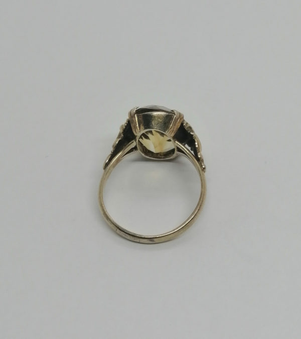 Bague argent/vermeil, superbe citrine facettée, décor rocaille, 1920. – Image 3