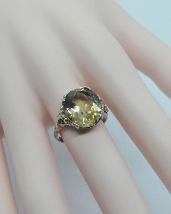 Bague argent/vermeil, superbe citrine facettée, décor rocaille, 1920. – Image 4