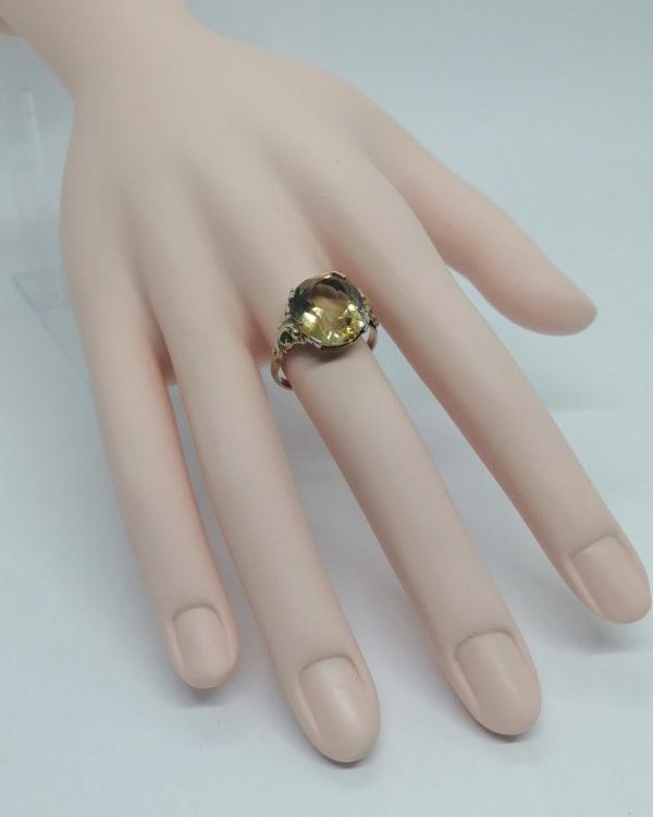 Bague argent/vermeil, superbe citrine facettée, décor rocaille, 1920. – Image 5