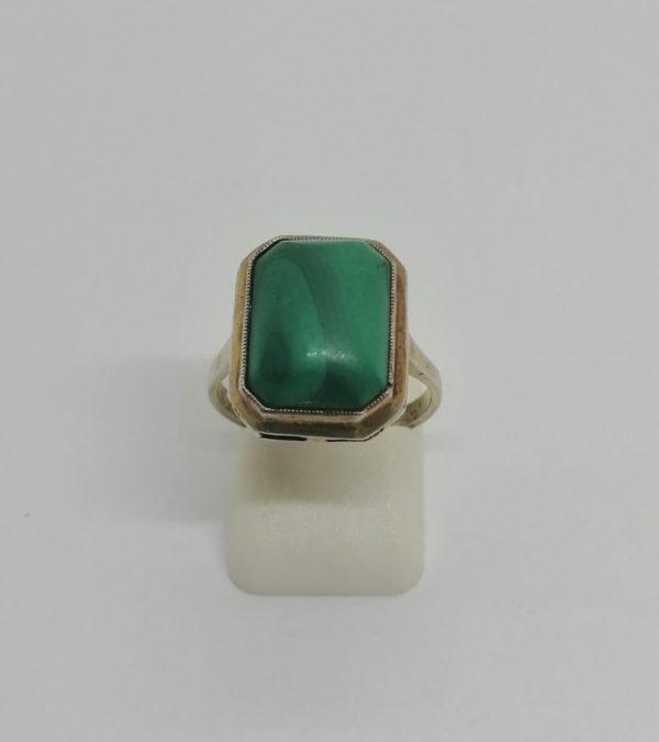 Bague argent/vermeil, avec cabochon octogonale de malachite, 1920.