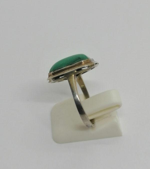 Bague argent/vermeil, avec cabochon octogonale de malachite, 1920. – Image 2