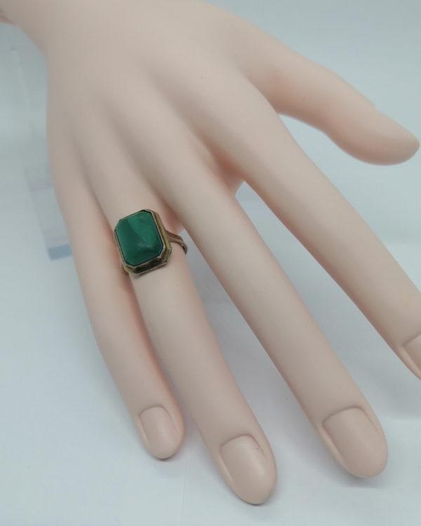 Bague argent/vermeil, avec cabochon octogonale de malachite, 1920. – Image 5