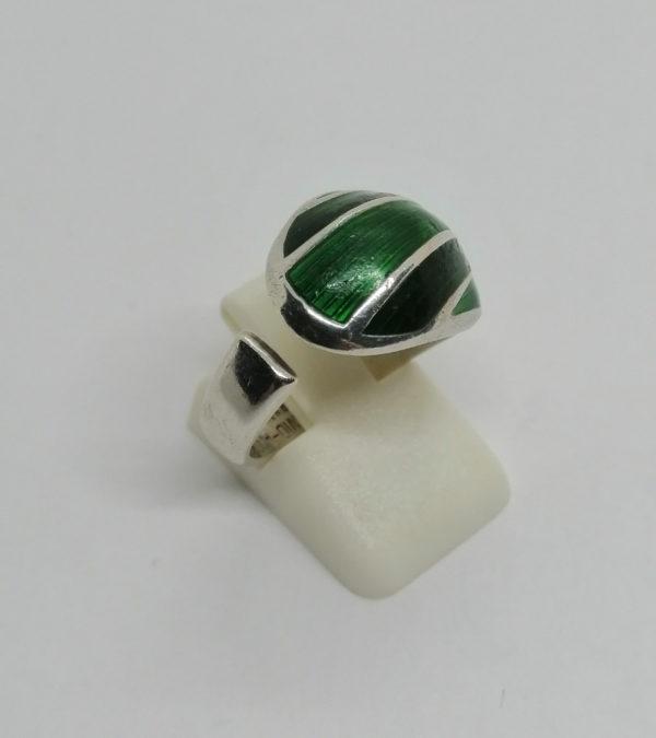Bague argent, avec motif guilloché et émaillée, signé David Andersen, Norvège. – Image 3