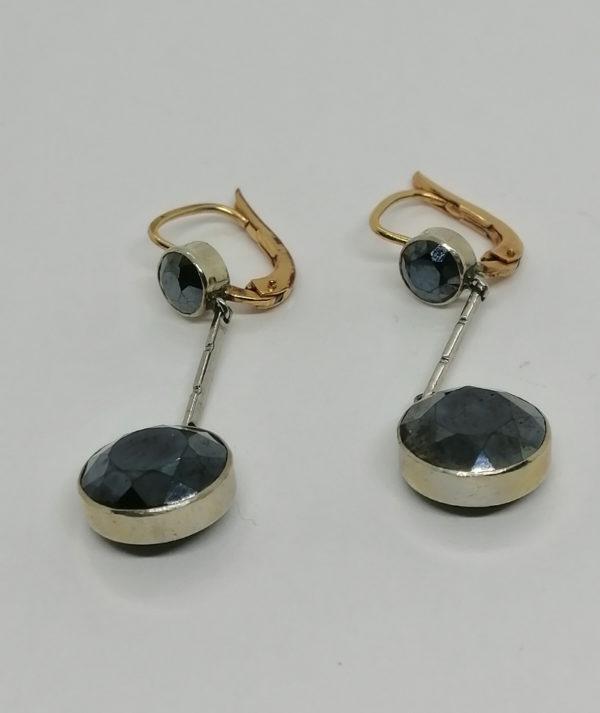 Boucles d'oreilles en plaqué or, pendante avec hématite à facettes.